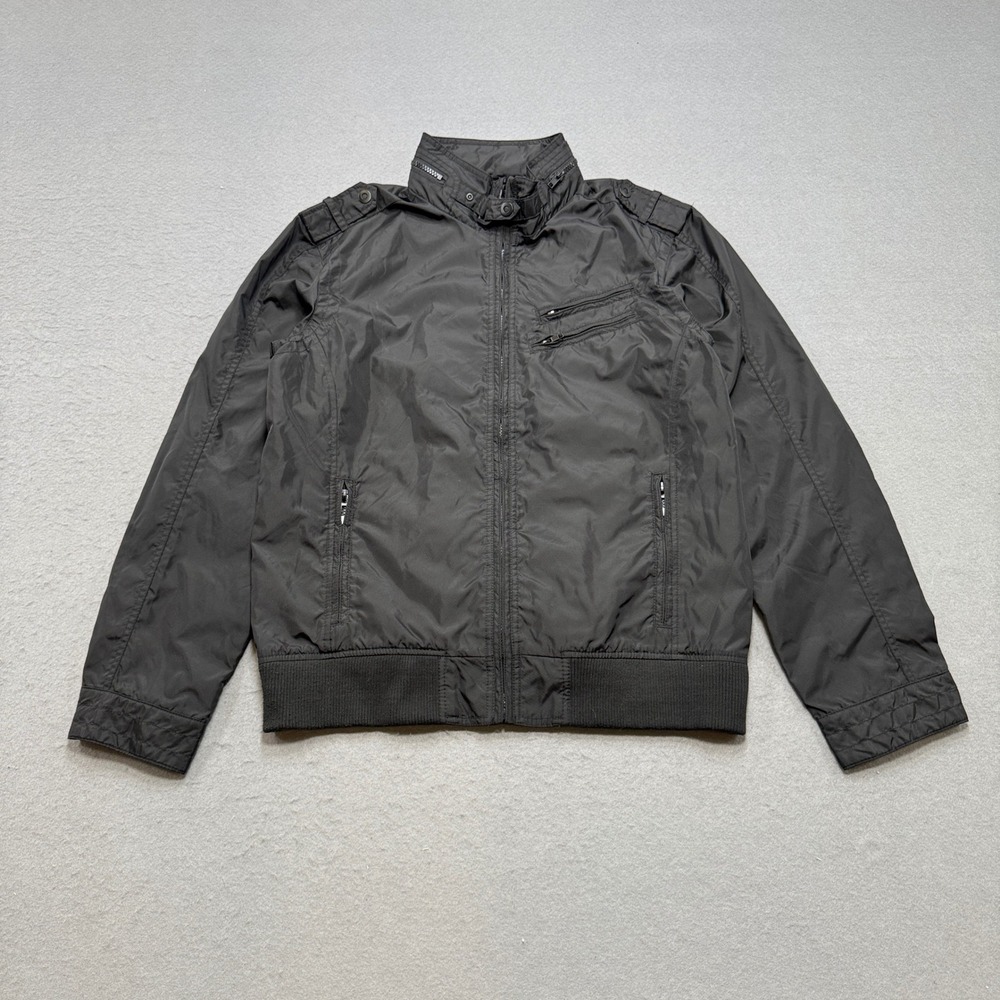 Bossini Bomber Jacket Men's XL Black Athletic Moto Utility Military Windbreaker